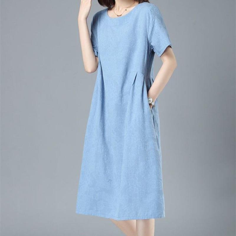 Mom Summer Cotton and Linen Dress 2025 New Middle-aged and Elderly Women's Clothing Showing Thin Foreign Casual Fashion Temperament Skirt