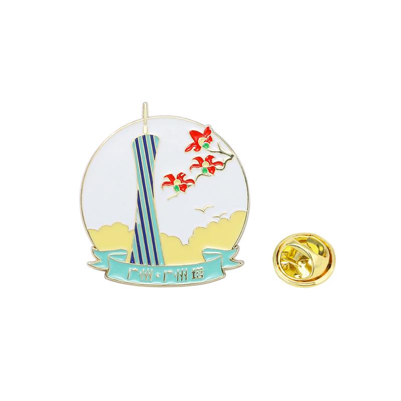 Original Guangzhou Travel Cultural Souvenir Brooch Canton Tower Sun Yat sen Memorial Hall Sacred Heart Cathedral Alloy Badge Accessory