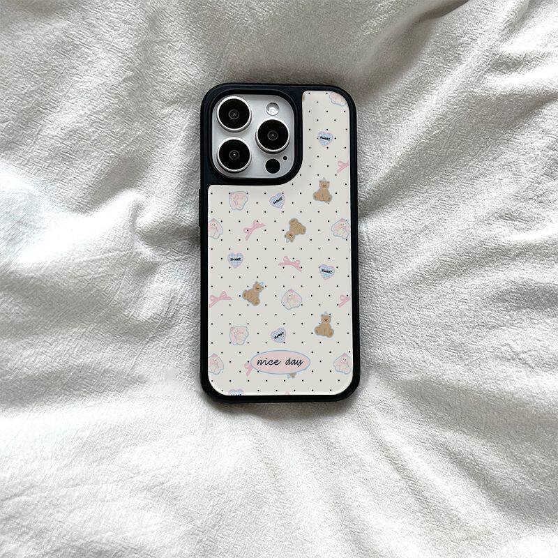 ins Korean polka dot is suitable for Apple 17ai women's 16promax black edge iphone15plus mobile phone case.