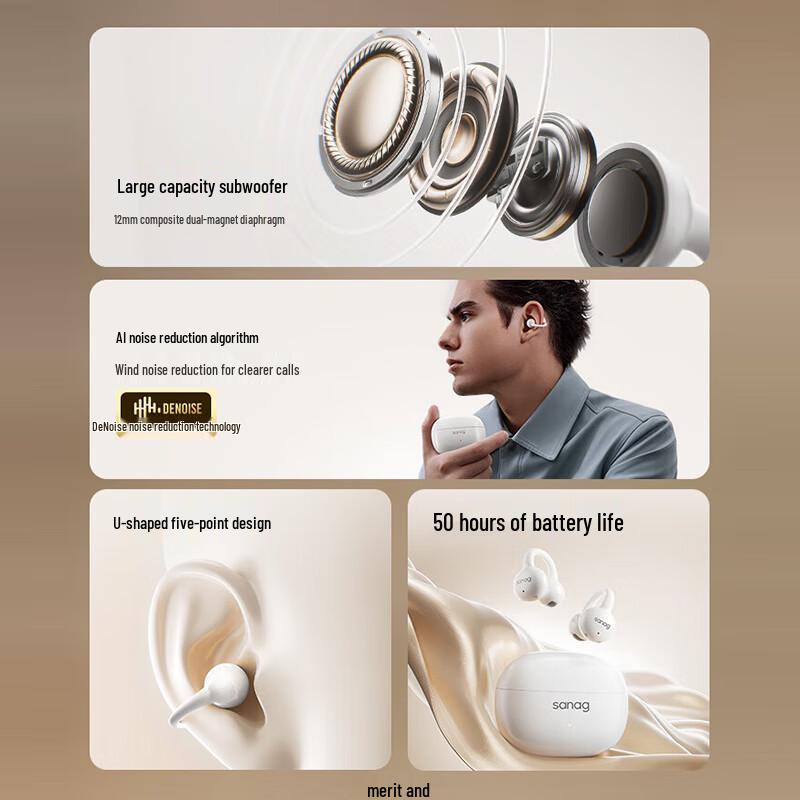Saina Z60S AI Clip-On Open-Ear Bone Conduction Earbuds