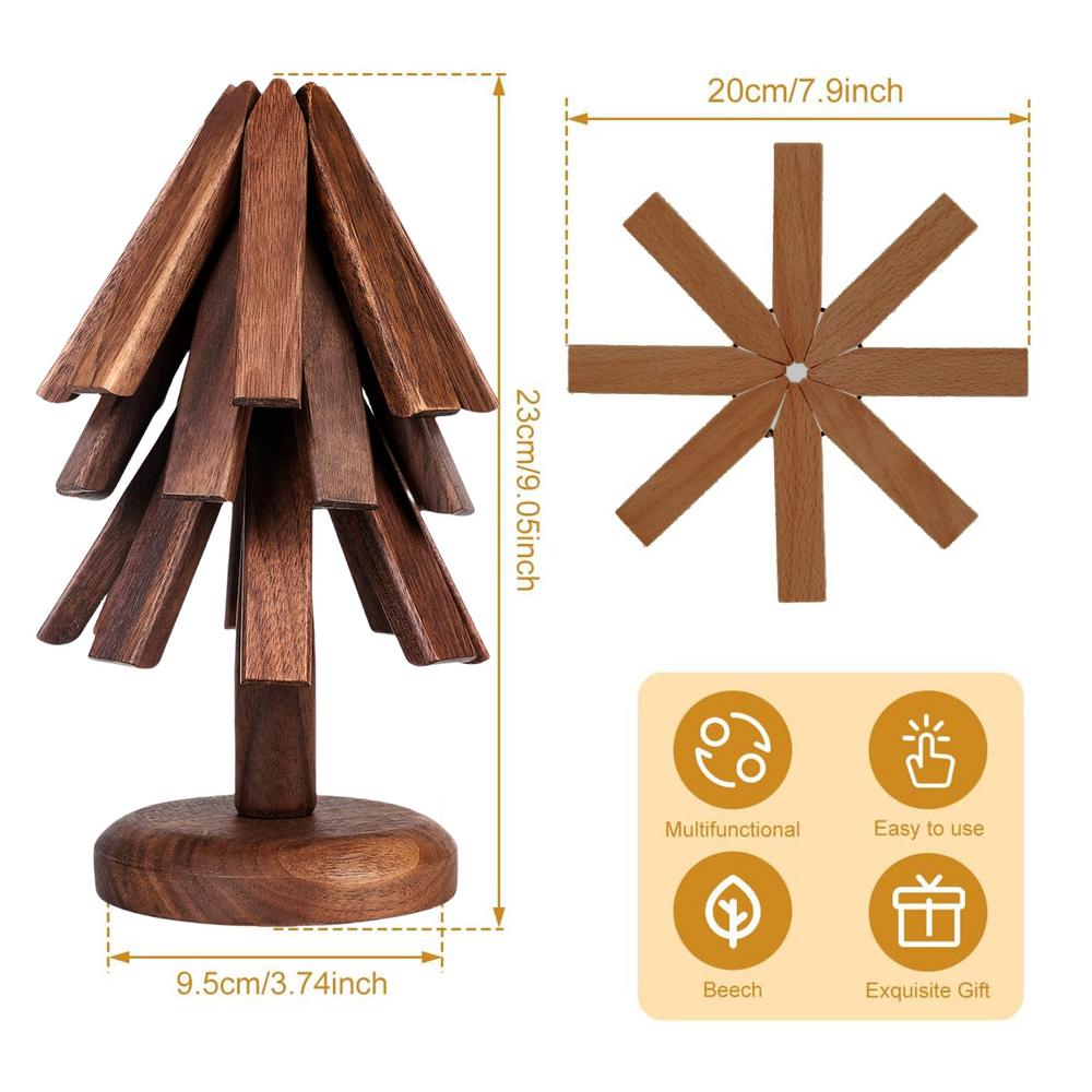 Wooden Trivets For Hot Dishes Insulation Pad Tree Shape Trivet Set Coaster For Teapot Hot Pots Halloween Christmas Gift