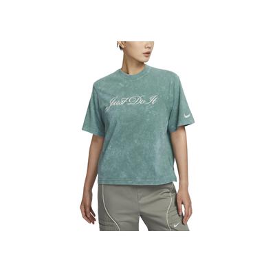 T-shirt casual a maniche corte con girocollo e ricamo Swoosh da donna, top blu costiero FZ4886-361