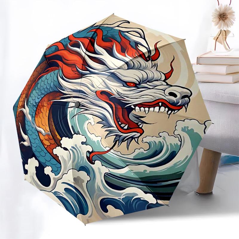 

1pc Dragon Wave: Automatic Opening/Closing Umbrella with Portable Tri-Fold Design, 8-Bone Iron Frame - Perfect Outdoor for Festivals, Travelers, Daily