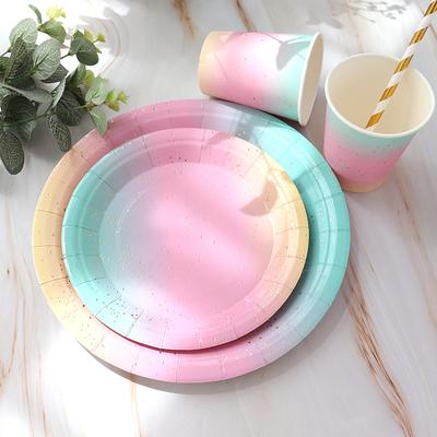 Rainbow Hot Stamping Gradient Disposable Tableware Set Cups and Plates Napkins Baby Shower, Christmas Party, Birthday Decoration