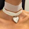Exaggerated Heart Pearl Necklace with Irregular Hollow Design for Women