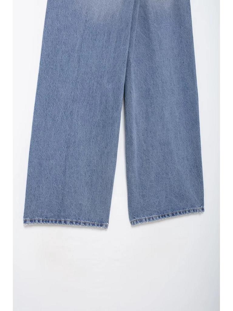 European & American Women's Casual Fashion Double-Breasted Wide-Leg Jeans