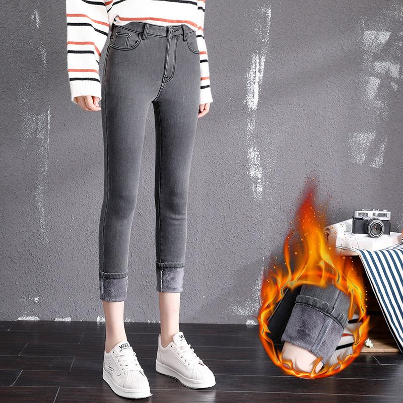Women's High Waist Fleece Lined Skinny Pencil Jeans Slim High Stretch Warm Denim Pants Elegant Commuter Winter Long Trousers