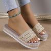Large Size Woven Thick-soled Slippers Women Wear Metal Strip Decorative Slippers