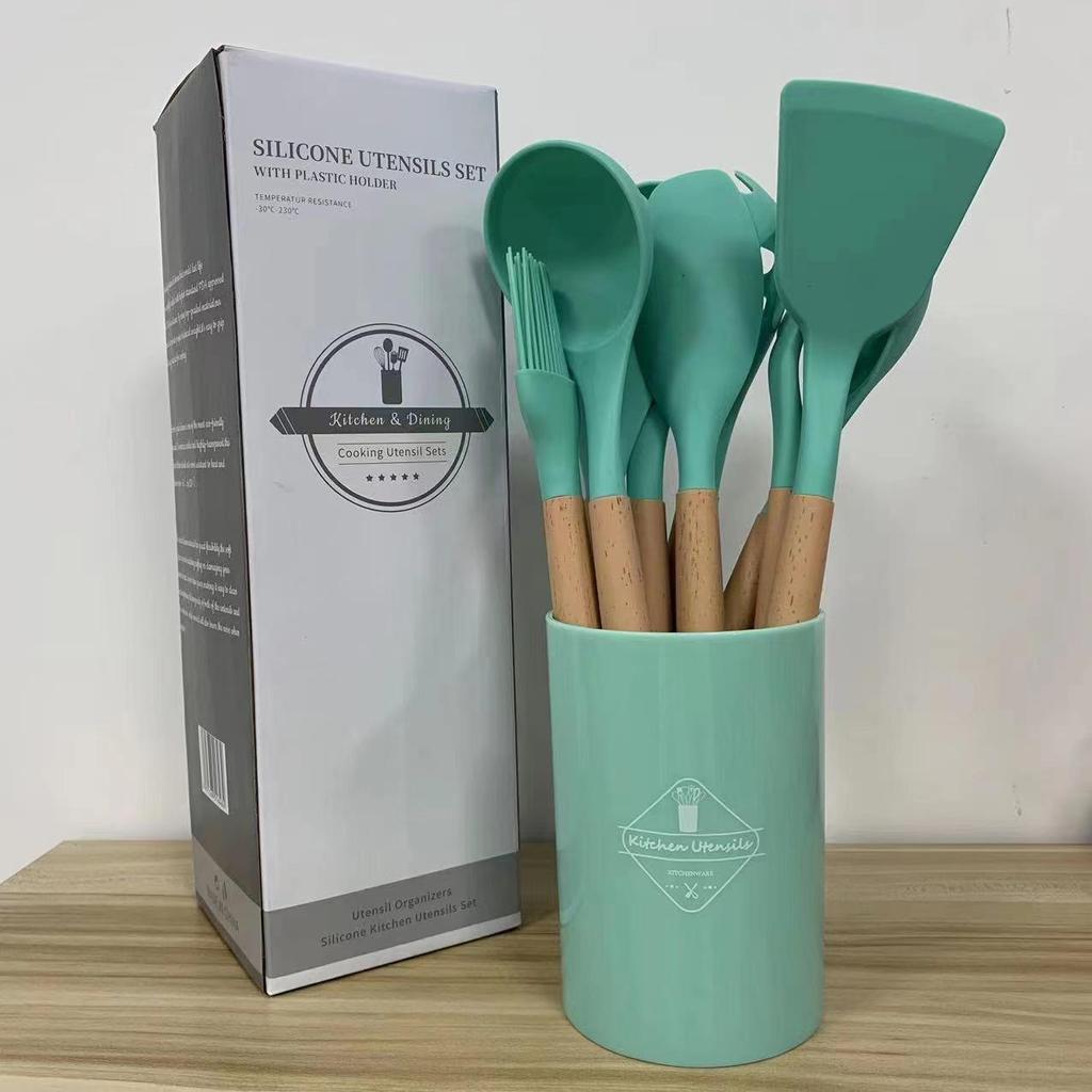 Creative Non-stick Silicone Cookware Set with Wooden Handles