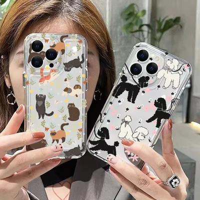 Graffiti Cartoon Dogs Cats Clear Phone Case For iPhone 17 Air 16 E 15 14 13 12 11 Pro Max Plus Mini SE 2020 2022 Soft Cover