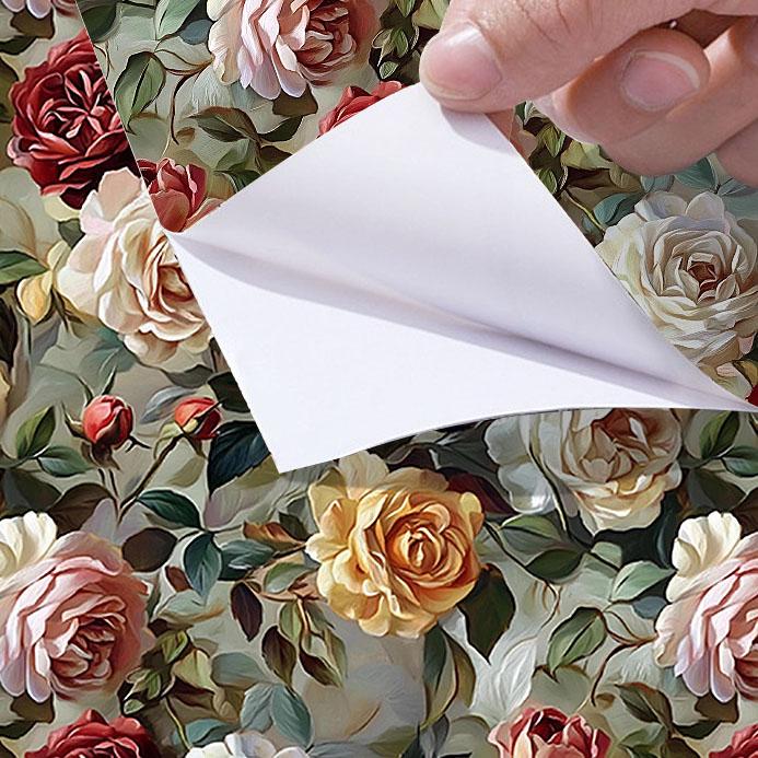 Vintage Blumen selbstklebende Tapete Aluminiumfolien-Rückseite Wasserdicht Abziehbar und Aufklebbar Wandaufkleber für Wohnzimmer Küche Badezimmer Heimdekoration