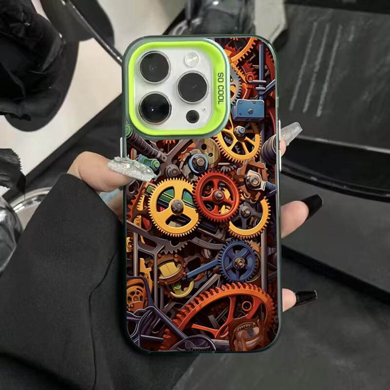 Cool Graffiti Mechanical Pattern TPU Basic Phone Case for iPhone 16 15 Pro Max 16E 14 13 12 11 XS X XR 7 8 Plus Hard Back Cover