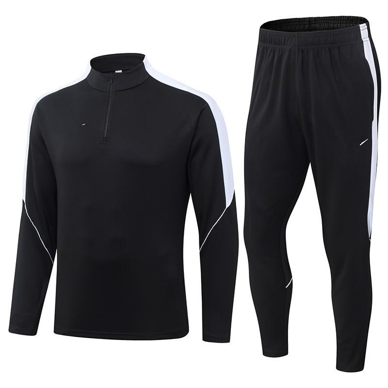 Men Women Soccer Training Kit Half-Zip Long Sleeve Jersey Shorts Set Football Practice Matches