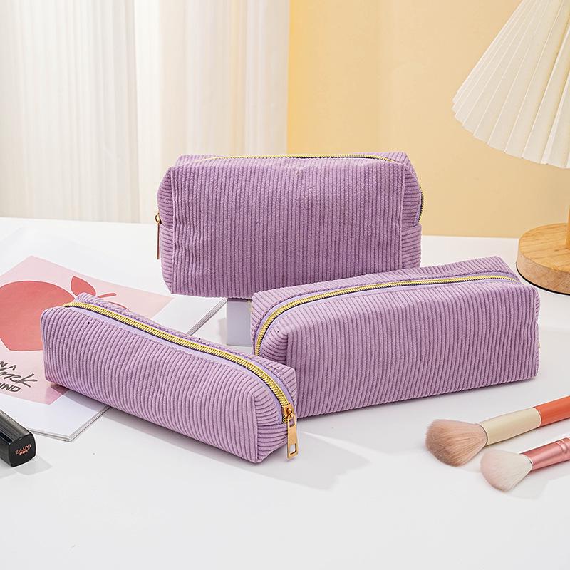 Korean Style Cute Corduroy Makeup Bag and Large Capacity Pencil Case for Girls