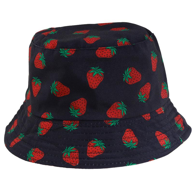 

Double Sided Summer Strawberry Printed Fisherman Hat Outdoor Beach Sunshade Cap чорний