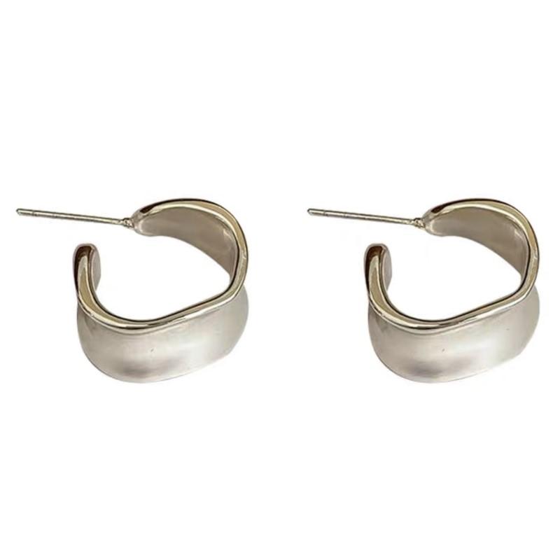 ANENJERY Metal Glossy Chunky Earrings for Women Fashion Geometric Golden Silver Color Earrings Jewelry Brincos