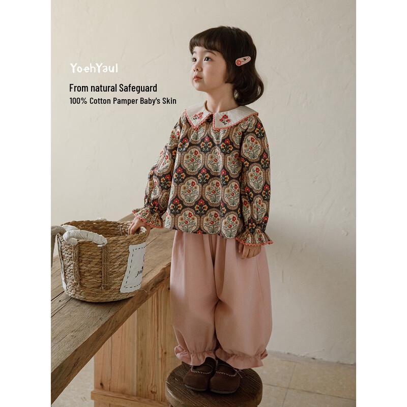 Youyou Girl's Floral Ruffle Raglan Long Sleeve Shirt