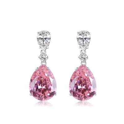 Bellitia Jewelry Engagement Royal Pink Zirconia Dangle Sterling Silver Gift for Women Earrings, Earrings, 925,