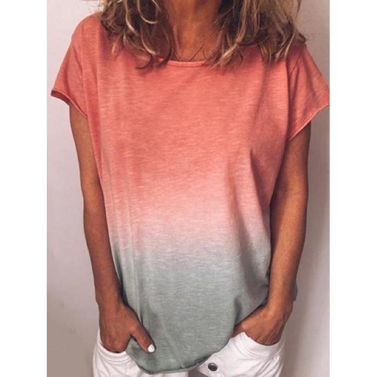 

Women s Gradient Round Neck Cap Sleeve T-shirt, Loose Casual Top, Customizable with Printed Designs M