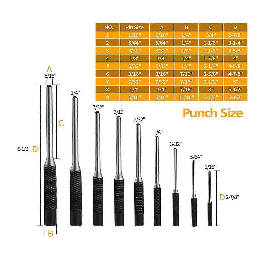 Roll Pin Punch Set, Punch Removing Repair Tools, Including Brass Pin Punches, Steel Pin Punches with Storage Pouch