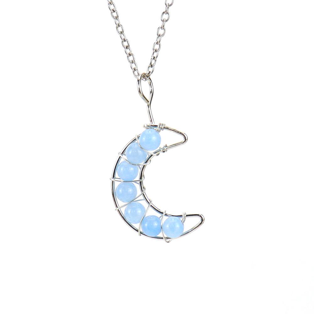 Handcrafted Wire Wrapped Seven-Color Crystal Moon Pendant Necklace