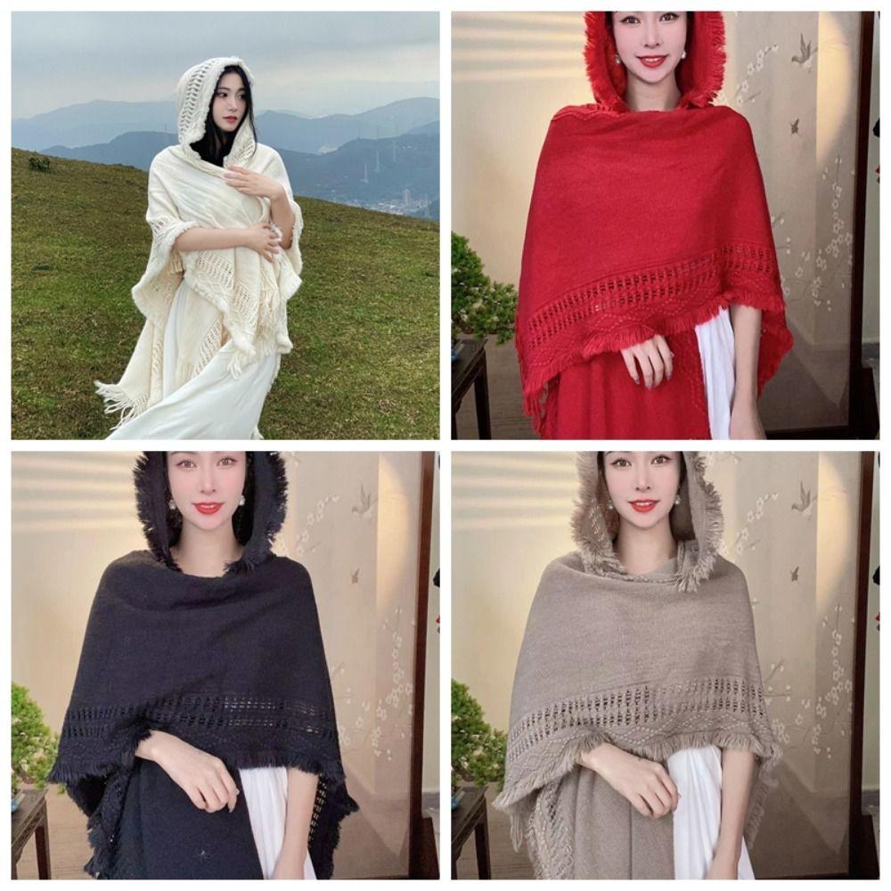 Crochet Top Knitted Hoodie Shawl Wrap Evening Capes Elegant Women Cloak Travel