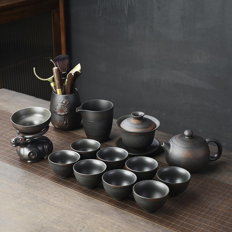 Purple Clay Jumping Knife Kung Fu Tea Set2025New Retro High-End Household Tea Brewing Special Gaiwan Teapot Teacup