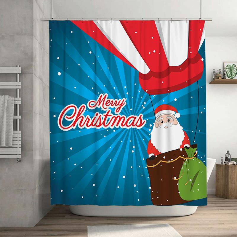 

Tu Christmas Shower Curtain Santa Claus Holiday Festive Bathroom Decor Waterproof Xmas Pattern Home Textile Gift Idea W60H190(CM)-1 Pcs