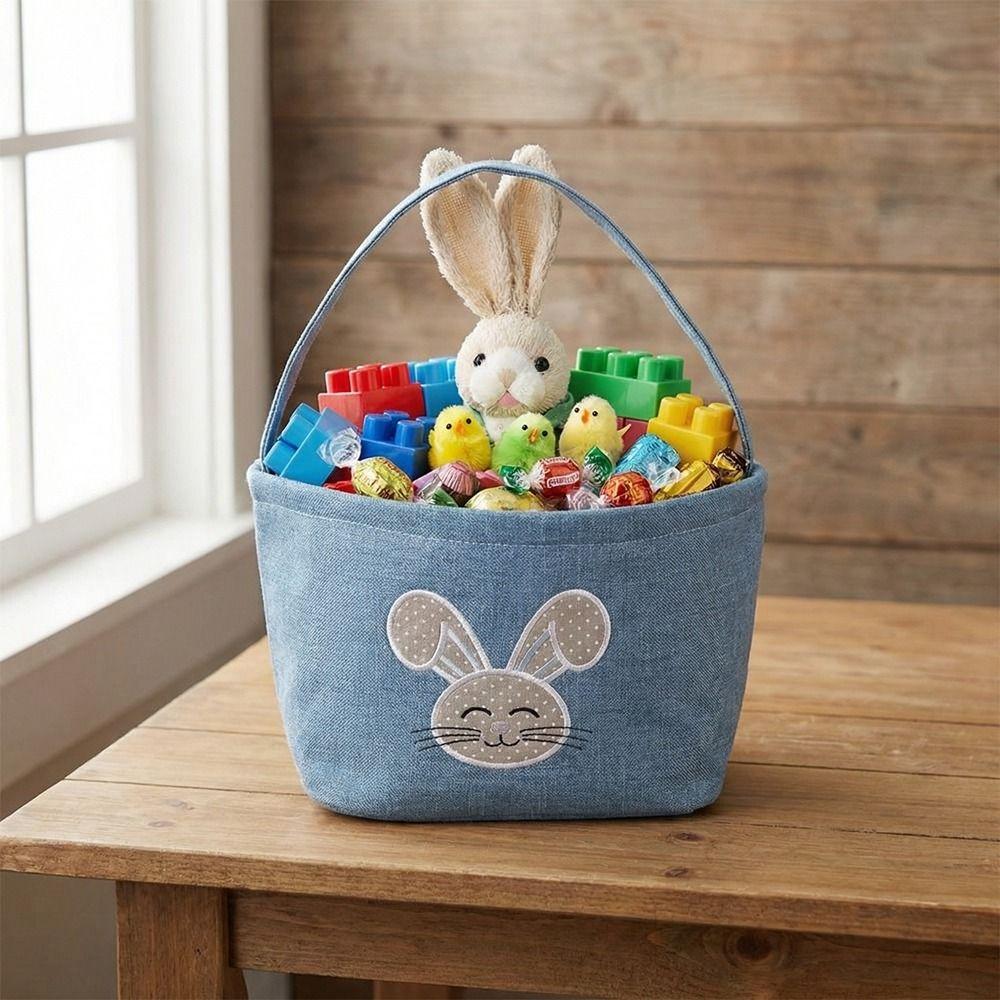 Cartoon Rabbit Storage Basket Wear-resistance Decorative Rabbit Egg Basket with Handle Large Capacity Happy Easter Handbag