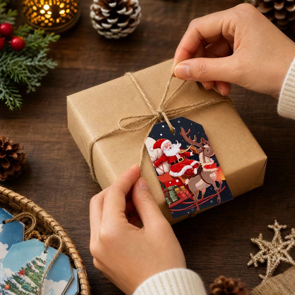 Christmas Party Hanging Tags with Rope for Gift Bags and Decorations,