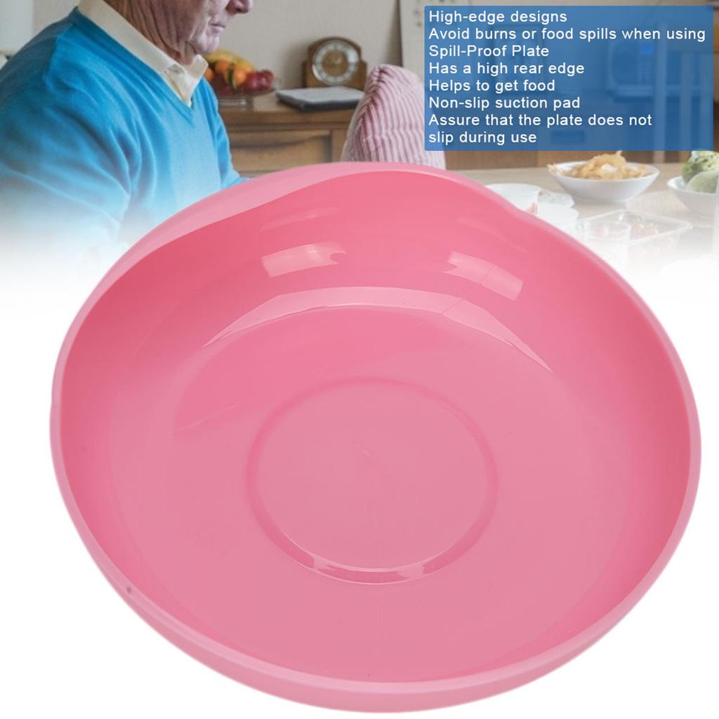Elderly Care Spill Proof Plate with Suction Cup Base Disabled Non Slip Tableware Pink