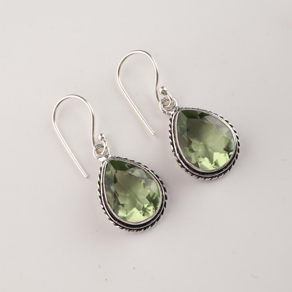 Green Amethyst Gemstone 925 Sterling Silver Customize Teardrop Earrings 1.5" Gift For Mom AEE-2-15