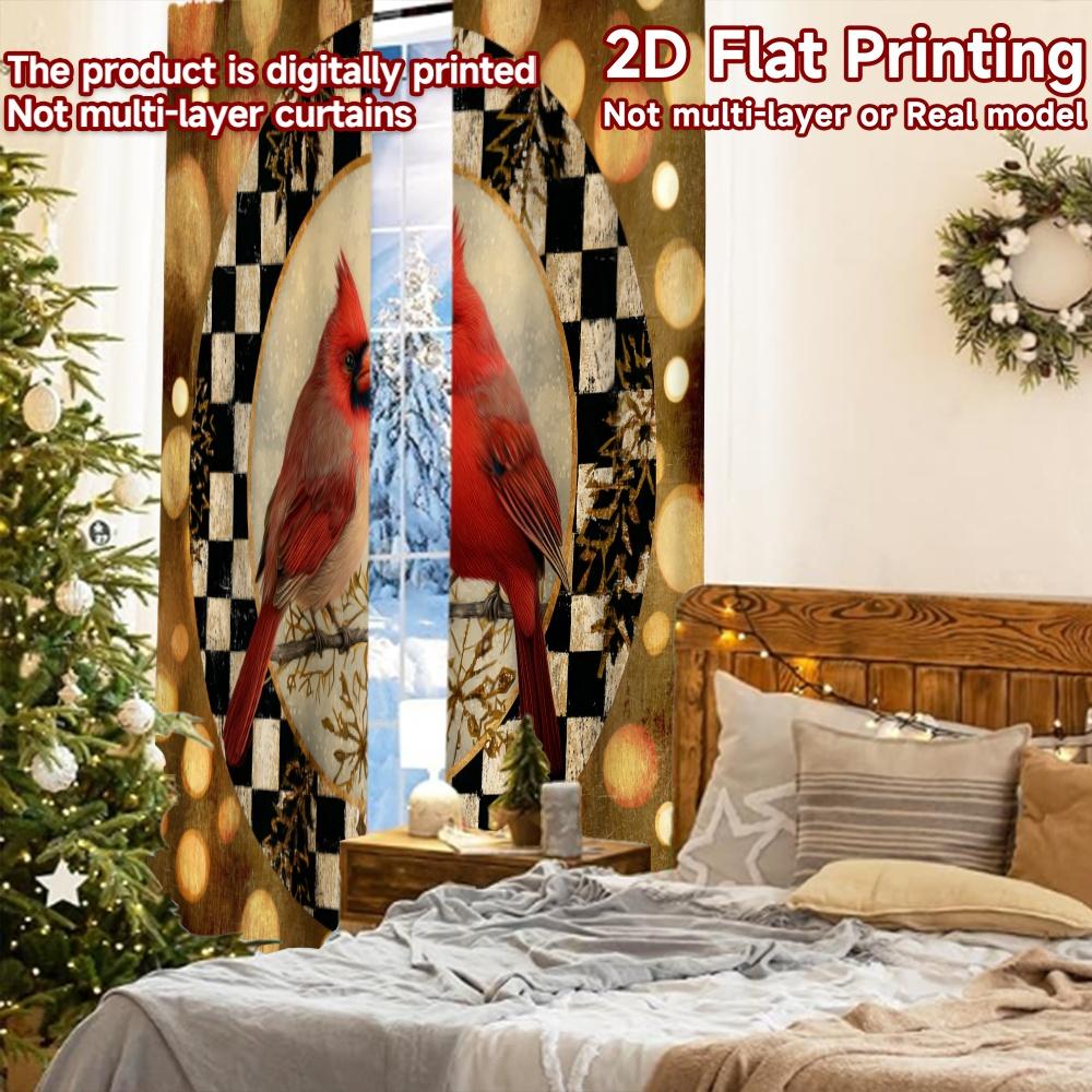 2pcs, 2D FLAT PRINTING Curtains (Without Rod) Cardinal Wreath Halloween Festival Creative Curtains Prints Light Filtering