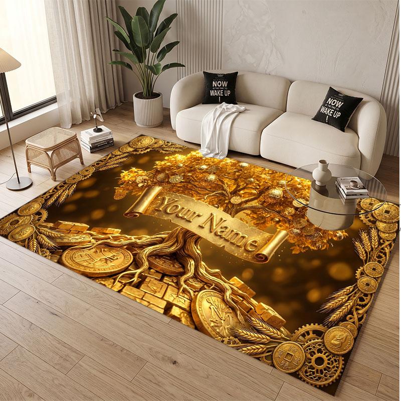 Tree of Life Theme Soft Crystal Velvet Rug Custom Name & Text Print Non Slip Floor Rug for Bedroom Living Room