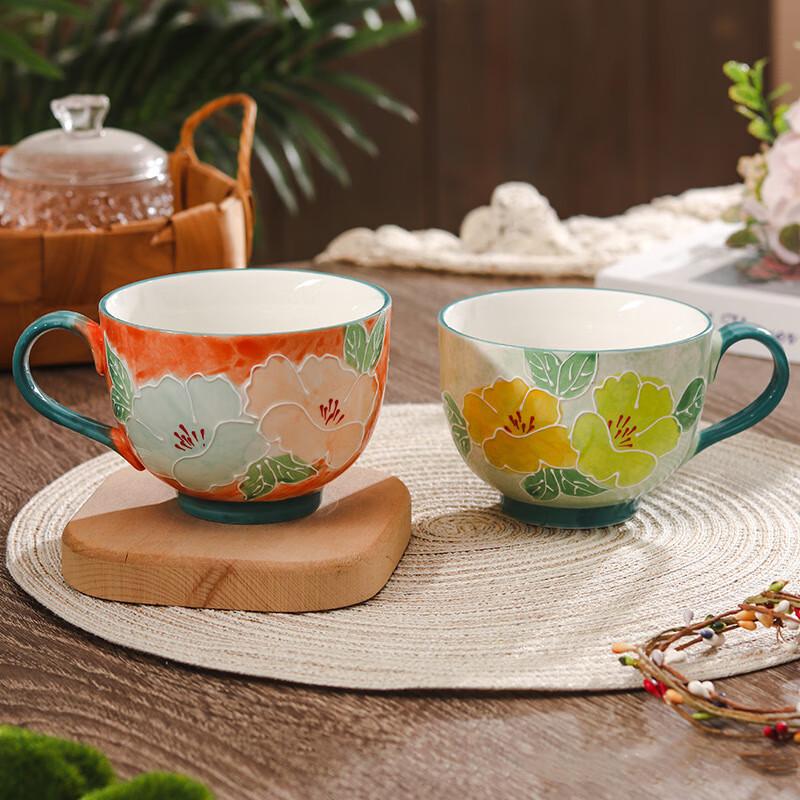Hand-Painted Embossed Ceramic Tea/Milk Cup