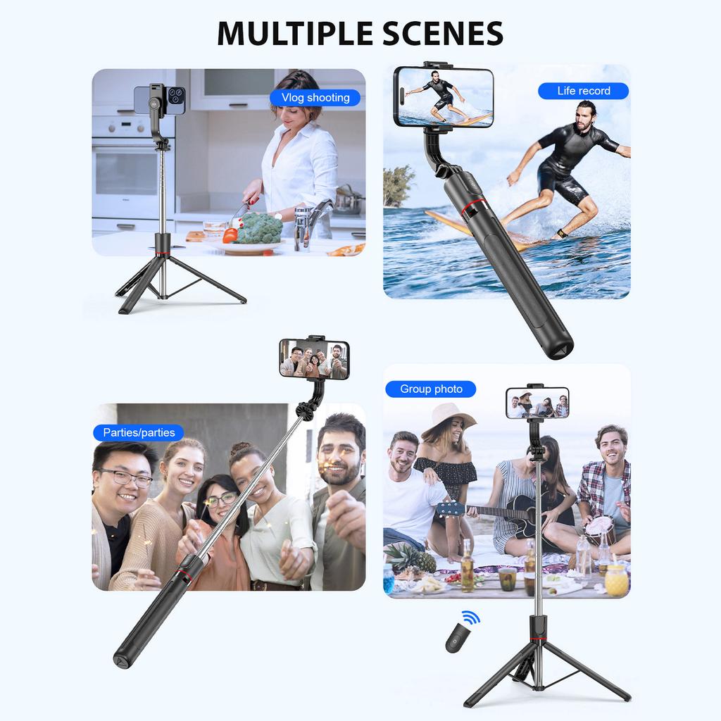 Portable Selfie Stick Tripod 67.6 Inch Extendable Phone Tripod Stand for Video Recording Live Strming Group Photos with Detachable Phone Clip Remote S