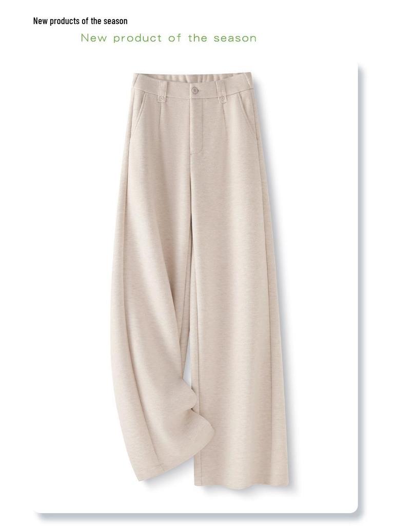 Women's Woolen Wide-Leg Drape Pants: New 2025 Loose, Stylish Velvet-Enhanced Suit Trousers for Autumn and Winter.