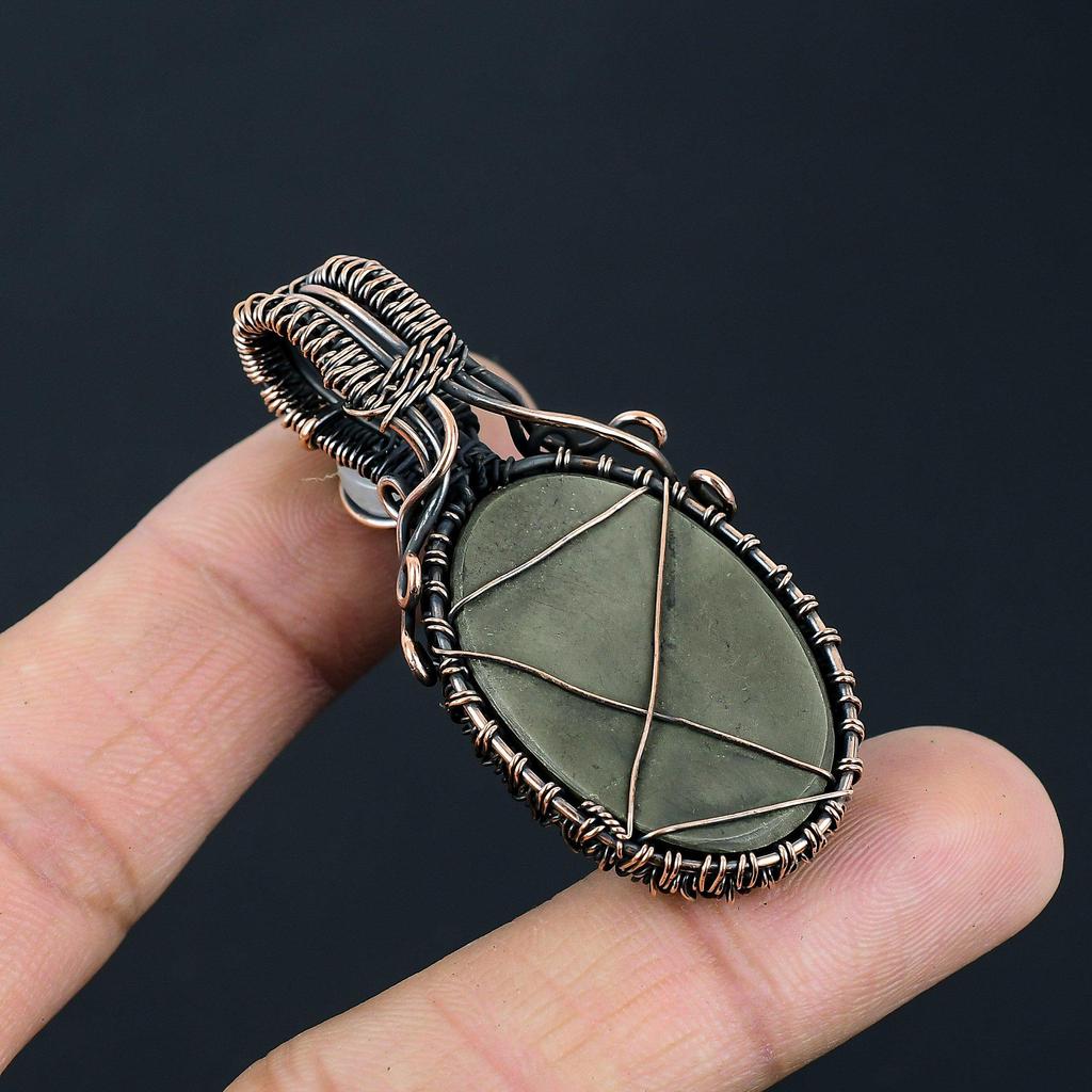 Ravishing Pyrite & Moonstone Gemstone Handmade Copper Wire Wrap Jewelry Pendant For Women