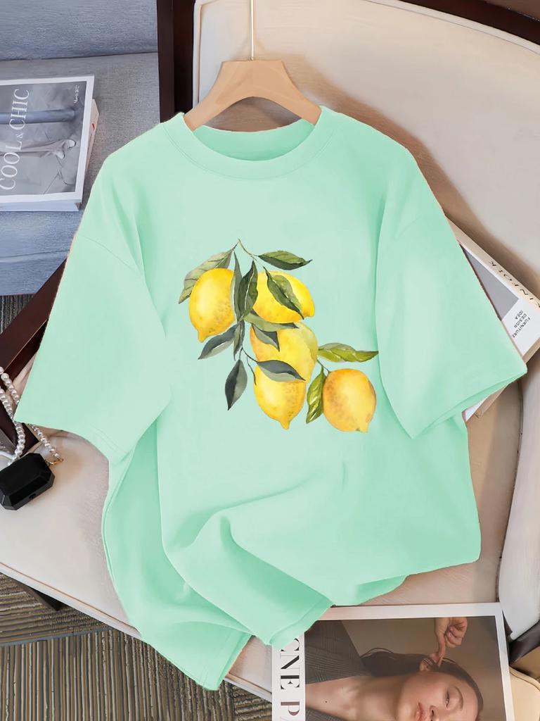 Creative Lemon Pattern T-shirt Women's Casual Soft Top Fashion Cool T-shirt Clothing Street Summer Women's Short Sleeve