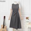 ZANZEA Women Casual Round Neck Solid Color Summer Sleeveless Dress