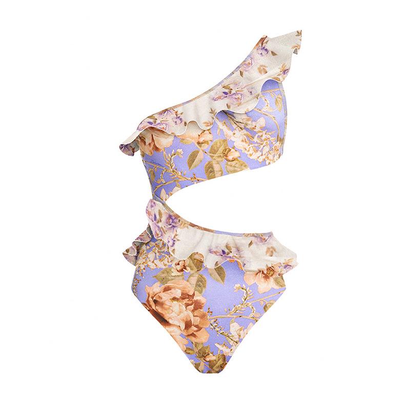 

Купальник на одно плечо с оборками и вырезами для женщин - Европейский и американский стиль XL светло-фиолетовый