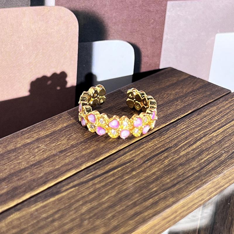 2026 Sweet and Cool Colorful Drip Glaze Temperament Court Style Retro Ring Female Flower Niche Ring