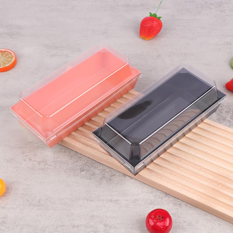 10Pcs Black Pink Fruit Cut Packing Box With Transparent Lids Sushi Box Disposable Takeaway Box Cake Bread Takeout Packing Boxes