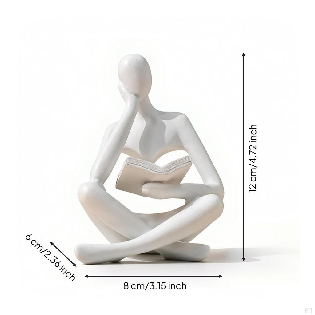 Thinker Statue Resin Figurine Smooth Abstract Sculpture for Book Lovers,