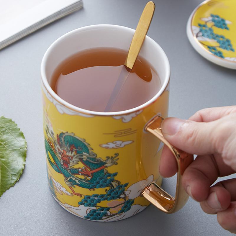 Chinese Dragon Pattern Tea Mug with Lid Ceramic Water Coffee Mug Chinese Porcelain Personal Tea Cup Wedding Gift 450ml