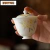 100ml White Porcelain Pure Hand Painted Osmanthus Lid Bowl Creative Handmade Ceramic Tea Bowl  Kung Fu Tea Set Tea Art Supplies