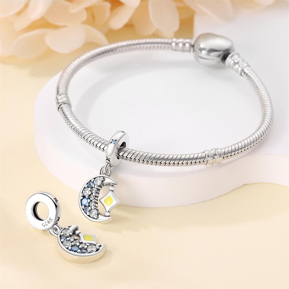 Original Charms Copper Illuminating Stars Moons Beads Fit Bracelet Women Jewelry Making Diy Gift