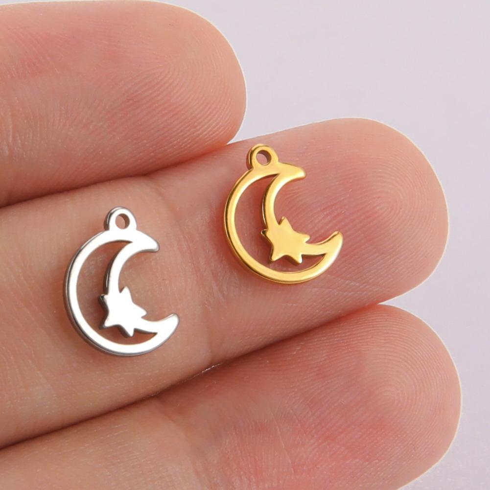 Teamer 5pcs Stainless Steel Charms for Jewelry Making DIY Accessories Sun Star Heart Moon Pendant for Bracelet Necklace Earrings