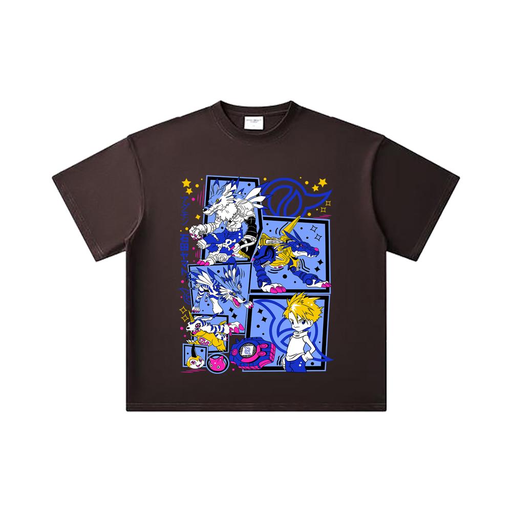 260 GSM Double Yarn 32 Count 100% Cotton Digimon V2 Garurumon Print Unisex Heavy Cotton T Shirt