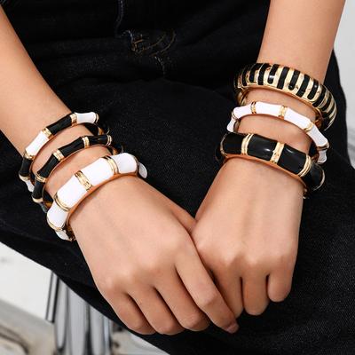 Personality Fashion Enamel Glazing Black White Bamboo Joint Opening Bangles for Women Vacation Stackable Bracelet Jewelry Gifts